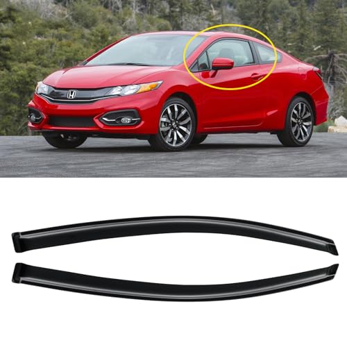 Window Rain Guards for 2012-2015 Honda Civic Coupe (2-Doors), Window Visor Guard Vent Wind Shade Deflector Rain Shield Protector Sun Visor for 12-15 Civic 2013 2014,Tape-on/Outside-Mount, 4PCS - size: For 12-15 Civic Coupe 2-Doors