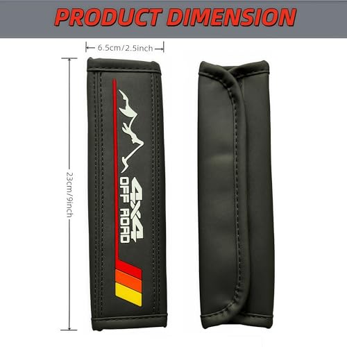 2PCS Tri-Color Mountain 4x4 Offroad Leather Car Seat Belt Shoulder Pads Seatbelt Cover Compatible with Toyota Tacoma 4Runner Tundra Rav4 Highlander TRD Accessories for Men Women (Red) - color: Red