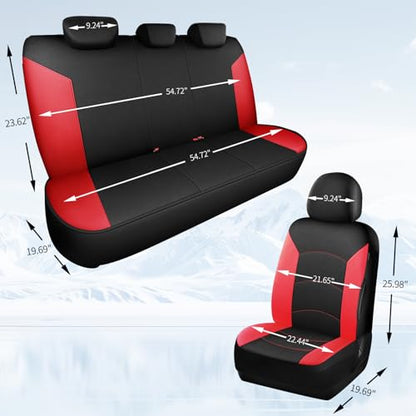 HChengkikz Car Seat Covers Full Set, Waterproof Neoprene Car Seat Covers, Airbag Compatible, Universal Automotive Seat Covers for Most Cars, SUVs, Trucks (Black + Red) - color: Black Red, size: Full Set