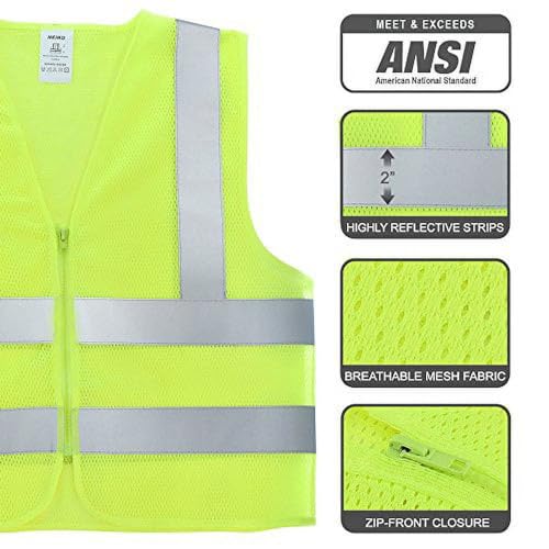 Neiko High Visibility Safety Vest ANSI Class 2, No Pocket, Neon Yellow, Large (L) - size: Large, style: Mesh