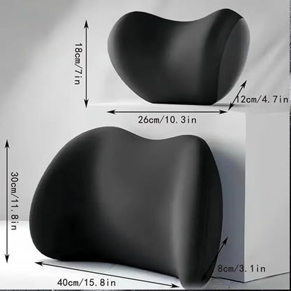 Car Headrest & Lumbar Support Cushion - Ergonomic Car Headrest and Lumbar Support Cushion - Car Lumbar Support Pillow and Car Neck Pillow Kit for Office Chair/Truck/Wheelchair (Black)