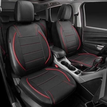 CAR PASS Universal FIT Piping Leather Car Seat Cover, for suvs,Van,Trucks,Airbag Compatible,Inside Zipper Design and Reserved Opening Holes (Full Set, Black and Red) - color: Red Black