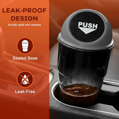 Cup Holder Trash Can for Car, Leakproof Vehicle Back Seat Garbage Can Mini Portable Trash Bin with Lid, Universal Smellproof Cup Holder Garbage Bin for Cars Trucks SUVs (Gray) - color: Gray