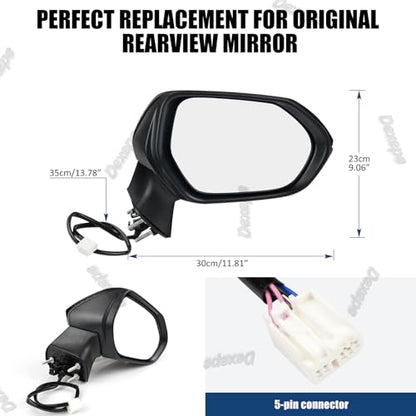 Passenger Side Mirror Assembly Compatible with Toyota Corolla 2020-2025 Heated Power Adjustable Glass Replace 8791012K70, TO1321392, 8791002929, 8791002917 Black (5Pin Right) - style: 5pin Right