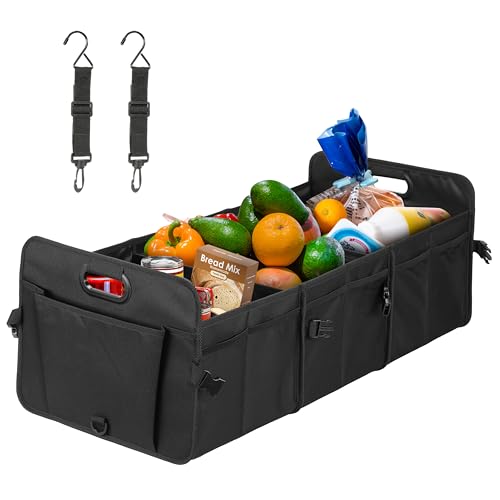 Simple Deluxe Trunk Organizer for Car, 95L Large Capacity, Collapsible Multi Compartment Automotive SUV Accessories, Adjustable Strap & Non Slip Bottom, for Travel/Home/Office, Black Newv - color: Black New, size: 1 Pack, style: 3 Compart