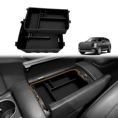 Muslogy Center Console Organizer Compatible with 2026 Hyundai Palisade Accessories Upper & Lower Armrest Box 2-Layer Organizer Insert Tray 2Pcs (Only Fit Calligraphy Trim) - size: 26+ Palisade Console Organizer 2-Layer