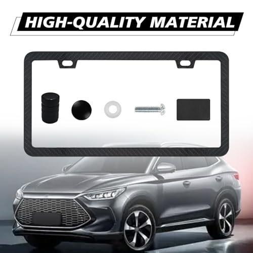 Automotive Universal 2-Set Black Carbon Fiber License Plate Frames Included Front and Rear Car Tags Anti-Theft Hardware Kit Have Glossy Surface