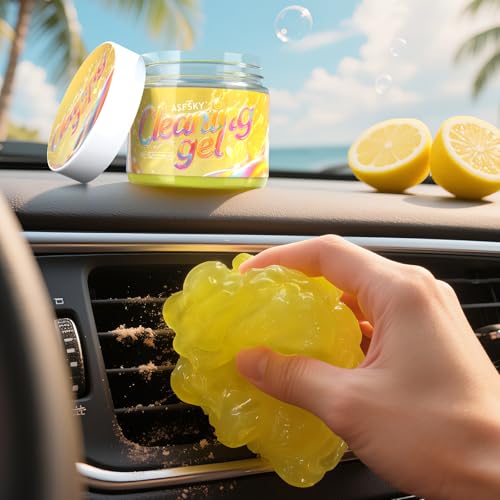 ASFSKY Keyboard Cleaning Gel (Lemon) Universal Cleaning Putty Dust Cleaning Car Interior Cleaner Car Dust Remover Car Slime Gifts for Men Women Girl（1 Pack） - color: yellow