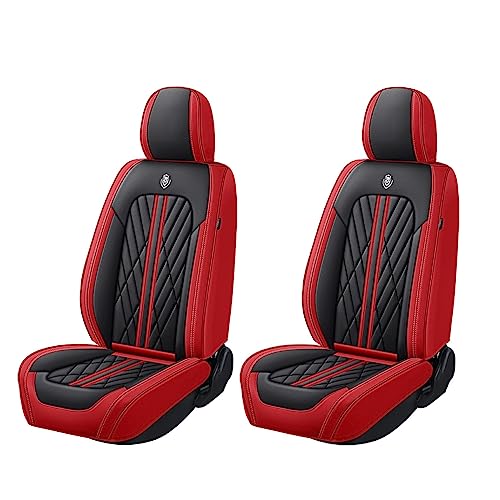 Universal Fit Waterproof Breathable Nappa Leather Automotive Vehicle Car Seat Covers Set Cushion Protector for Sedan SUV - color: Black Red, size: Front 2 Seats