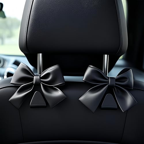 2-Pack Car Purse Hooks for Hanging Purses and Bags, Cute Bow car seat headrest Hooks for Hanging car Purse Hooks. (Black) - color: Black