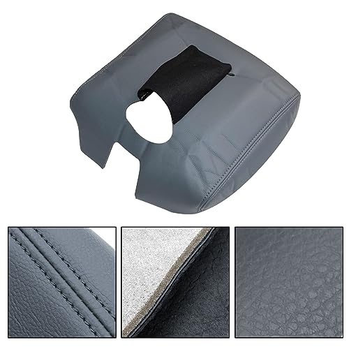 SecosAutoparts Dark Gray Center Console Lid Armrest Cover Leather Replacement Compatible with Chevy Silverado 2014-2018 Compatible with GMC Sierra 2014 2015 2016 2017 2018 Only Leather Part - color: Dark Gray Leather & Gray Stitch