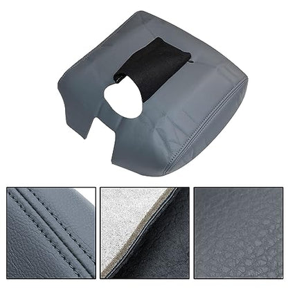 SecosAutoparts Dark Gray Center Console Lid Armrest Cover Leather Replacement Compatible with Chevy Silverado 2014-2018 Compatible with GMC Sierra 2014 2015 2016 2017 2018 Only Leather Part - color: Dark Gray Leather & Gray Stitch