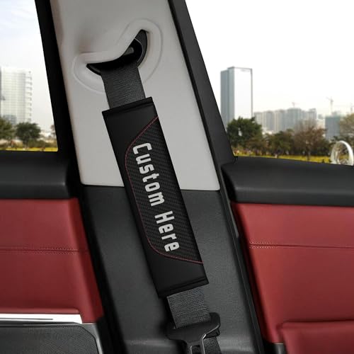 Custom Carbon Fiber Seat Belt Cover – Personalized Seatbelt Cushion Pads with Name, Logo, Text & Image – Soft Shoulder Strap Protector for Cars, Trucks, SUVs, Backpacks – Auto Accessories for Women - color: Black