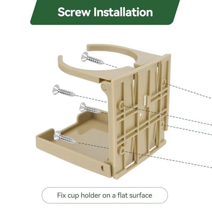 2pcs Adjustable Folding Cup Holder Automotive Water Drink Bottle Holder, fit Most Size Mugs Bottle, with Screws and Tapes, for Car Auto Truck RV Boat Van Camper Caravan Marine Yacht (Beige) - color: Beige