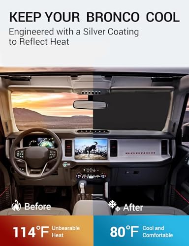 Proadsy 2026 Upgrade Windshield Sun Shade Custom Fit Ford Bronco 2/4-Door 2021-2025 2026 Foldable Front Sunshade Protector Blocks UV Rays Keep Car Cooler - size: Ford Bronco 2/4-Door 2021-2025 2026