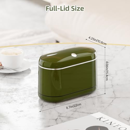 PAVSTINE Mini Trash Can for Desk with 5 Rolls of Trash Bags, Small Press-Top Countertop Garbage Bin, Removable Waste Basket for Bedroom, Vanity, Coffee Table, Kitchen (Green Full-Lid) - color: Green Full-Lid