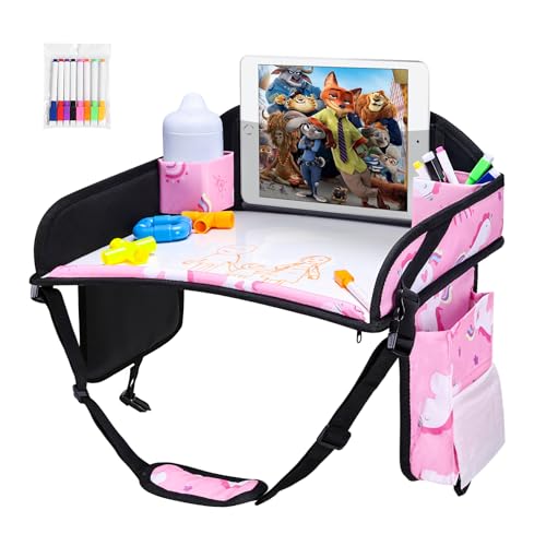 3PCS Kids Travel Tray for Airplane - Toddler Car Seat Table Tray, Road Trip Essentials for Boys & Girls, Carseat Lap Desk for Kids Road Trip Activities - color: 2Pink/Green-3PCS