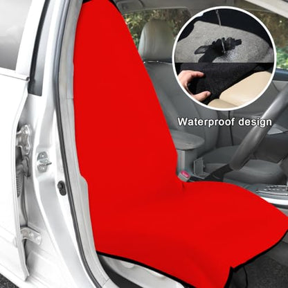DXNQ 2PCS Car Towel Seat Cover, Waterproof Sweating Non-Slip Premium Soft Towel Carseat Protector, Universal Machine Washable Car Truck SUV Front Seat Cover for Gym Workout Beach Hiking (Red) - color: Red, 2pcs, Front