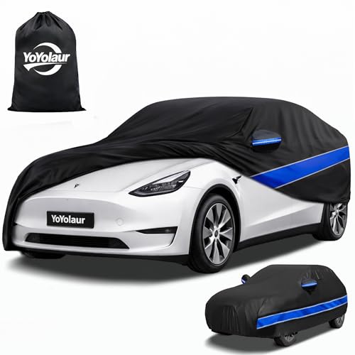 Car Cover Custom Fit Model Y,10-Layer Car Cover Waterproof All Weather,Full Exterior Cover with Cotton Lining,Sun Rain UV Dust Snow Protection with Door Zipper,Fit for Model Y 2020-2025 - size: Custom Fit for Model Y