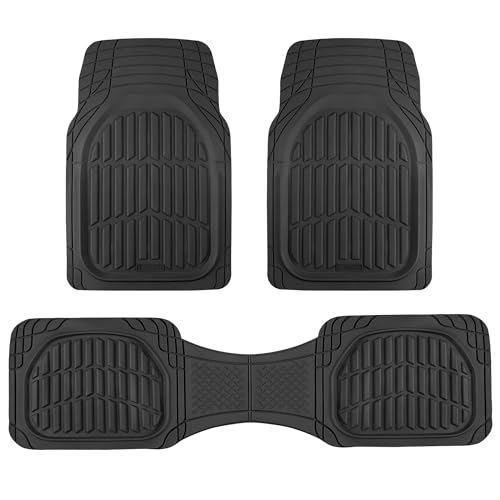 Motor Trend FlexTough LITE Rubber Car Mats Full Set - All Weather Floor Mats for Trucks, Cars & SUVs - Automotive Waterproof Black Car Floor Mats for Cars Interior Accessories Universal Trim-to-Fit - color: Black Lite, style: Full Set