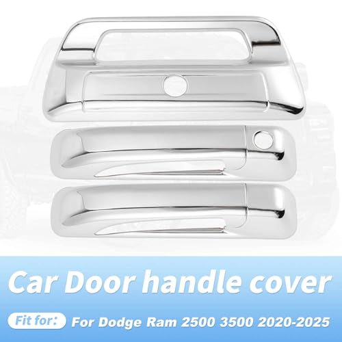 Door Handle Tailgate Cover Protector Set for Dodge for Ram 2500 3500 2020-2025 Front Rear Exterior Door Handle Tailgate Cover Chrome Silver Tone