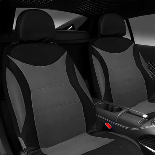 Car Front Seat Cover Set, Waterproof Vehicle Frontseat Protector with Removable Headrest, Washable Automotive Interior Seat Accessories, Universal Fit (Black/Gray) - color: black/gray