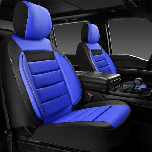 CAR PASS Leather Car Seat Covers Front Seats Only, Universal Fit Automotive Interior Waterproof 3D Foam Back Support Car Seat Covers for Trucks Vans and SUVs Airbag Compatible 2 Pieces Black Blue - color: Blue Black