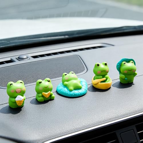 Rislobx Frogs with Lotus Leaf Car Accessories for Women, Dashboard Decorations Rear View Mirror Ornament, 5PCS Funny Dashboard Decor - color: Lotus Leaf Frog