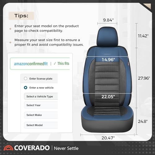 Coverado Car Seat Covers Front Seats, Luxury Leather Car Seat Covers, Automotive Mesh Seat Covers 2 Pack, Airbag-Compatible, Black Blue Seat Covers for SUV Sedan Truck - color: Blue&Black, size: Frontpair