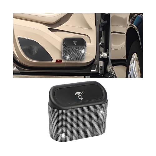 AICEL Bling Car Trash Can with Lid, Crystal Rhinestones Leakproof Auto Garbage Hanging Container Bin, Multipurpose Diamond Dustbin Storage Organizer, Universal Vehicle Accessories (Black) - color: Black