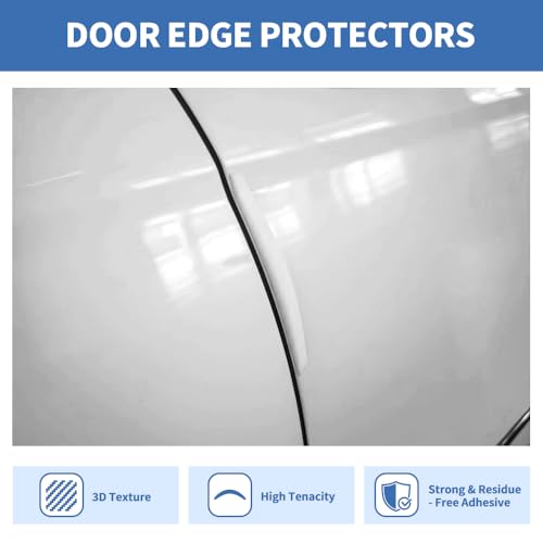 4PCS Car Door Edge Guards Universal 3D Carbon Fiber Texture Anti-Collision Scratch Protector Strips Flexible Silicone Trim with Nano Adhesive for Sedan SUV Truck White - color: White