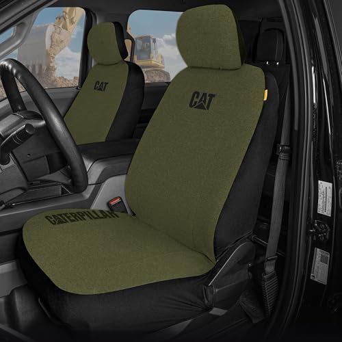 Cat CozyBlend Car Seat Covers, Olive Green Heather - Premium Jersey Fabric Seat Covers for Cars Trucks SUV, Breathable Cotton Car Seat Covers Front Seats Only, Universal Fit Automotive Interior Covers - color: Olive Green
