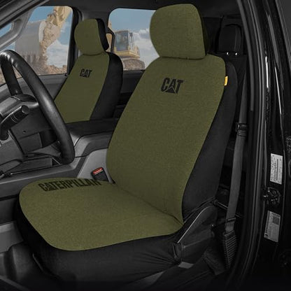 Cat CozyBlend Car Seat Covers, Olive Green Heather - Premium Jersey Fabric Seat Covers for Cars Trucks SUV, Breathable Cotton Car Seat Covers Front Seats Only, Universal Fit Automotive Interior Covers - color: Olive Green