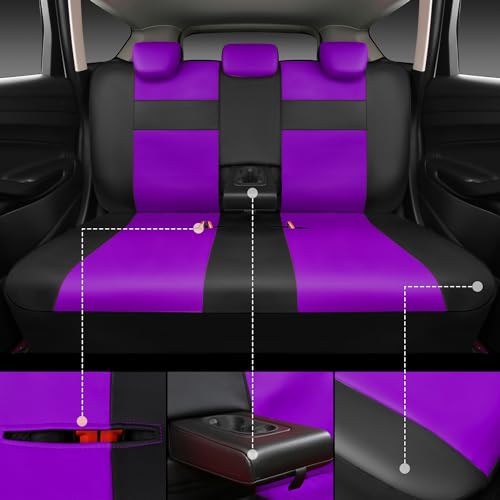 CAR PASS Leather Seat Covers Full Set Universal Water Resistant 3D Foam Back Support, Luxury Comfort Automotive 5 Seat Covers All Season Fit for SUV,Sedan,Van, Airbag Compatible Elegance(Purple Black) - color: Black and Purple
