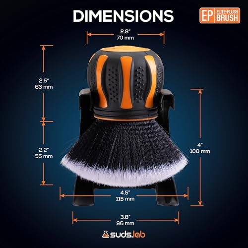 Suds Lab Elite-Plush Detailing Brush with Stand – Ultra-Soft Detailing Brushes with Synthetic Bristles – Metal-Free Auto Brush for Scratch-Free Cleaning on Piano Black & Clusters - size: Synthetic Hair