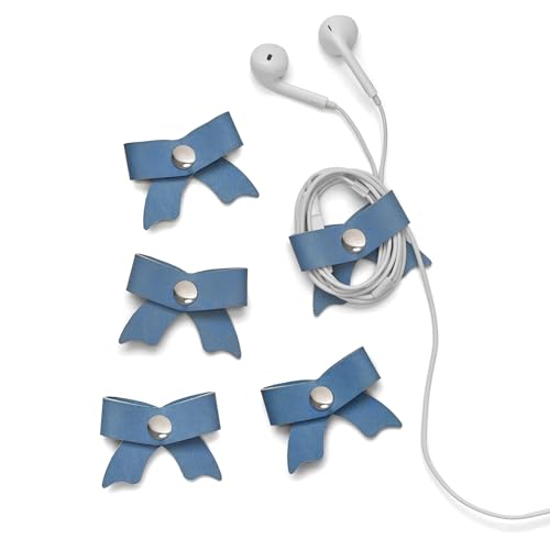 SenseAGE 5 Pack Cord Organizer, Bow Cord Keeper, Cable Organizer USB Holder, Leather Cable Management, Cable Straps, Earphone Winder, Storage Straps for Electronics, Earbuds, Small, Random Blue - color: Random Blue, size: Small