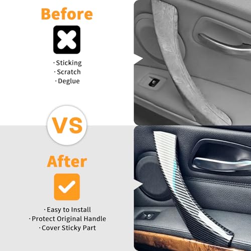 6PCS/Set Interior Inner Inside Door Pull Sticky Handle Cover for BMW 3 Series E90/E91/E92/E93 320 325 328 335 330 M3 (2004-2011) Left and Right Passenger Side (Carbon Fiber Pattern) - color: Carbon Fiber Pattern