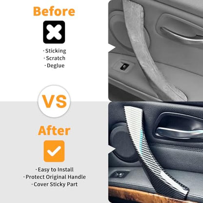 6PCS/Set Interior Inner Inside Door Pull Sticky Handle Cover for BMW 3 Series E90/E91/E92/E93 320 325 328 335 330 M3 (2004-2011) Left and Right Passenger Side (Carbon Fiber Pattern) - color: Carbon Fiber Pattern