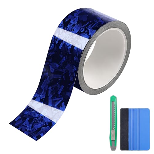 Lypumso Gloss Forged Carbon Fiber Vinyl Wrap Tape 2" x 30ft - with Tool Kit for Chrome Delete, Door Sill Protector, Car Trim Blackout DIY Auto Detailing (Blue) - color: Blue, size: 2inch x 30ft