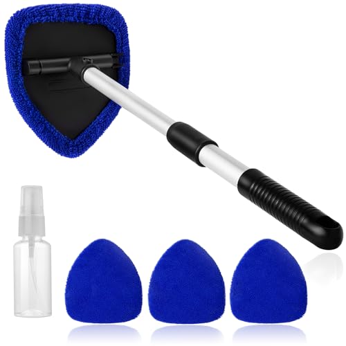 Qydipclin 11pcs Windshield Cleaner Tool, Car Window Cleaning Wash Kit with 6 Reusable Microfiber Pads 2 Spray Bottles and Extendable Handles Auto Glass Wiper Kit, Blue - color: Blue