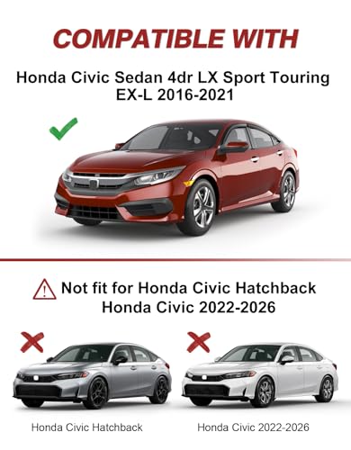 Window Rain Guards Fit for Honda Civic Sedan 2016-2021 | Premium Rain Protection + Fresh Air Ventilation | 6-Pcs Coverage Set | Thicker Acrylic Outside-Mount | Dark Smoke No-Drill Install - size: Fit for 2016-2021 Honda Civic Sedan 4dr LX