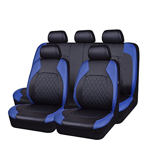 Universal Deluxe Pu Luxury Vinyl Faux Leather Car Seat Covers Full Set, Airbag Compatible, Breathable, Fit for Cars, Trucks, SUV (Black and Blue) - color: Blue, size: Full Set