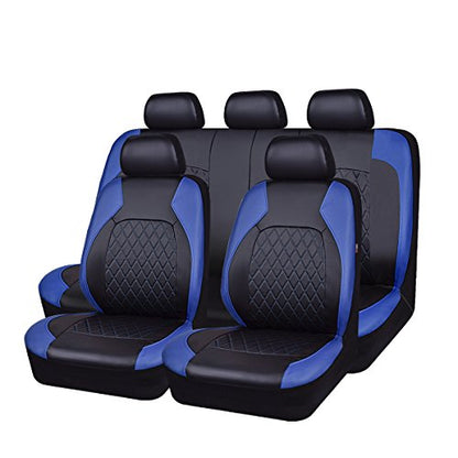 Universal Deluxe Pu Luxury Vinyl Faux Leather Car Seat Covers Full Set, Airbag Compatible, Breathable, Fit for Cars, Trucks, SUV (Black and Blue) - color: Blue, size: Full Set
