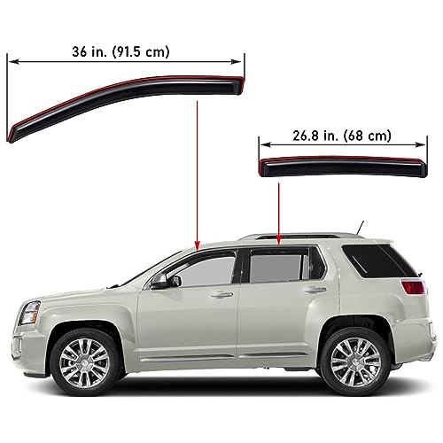 Lightronic Extra Durable Clip-on in-Channel Auto Vent Window Visor, Fits 2010-2017 GMC Terrain, UV Protection Rain Guard, Original Wind Deflector, No-Drill Easy Install, Dark Smoke, 4-Pcs - size: In-channel