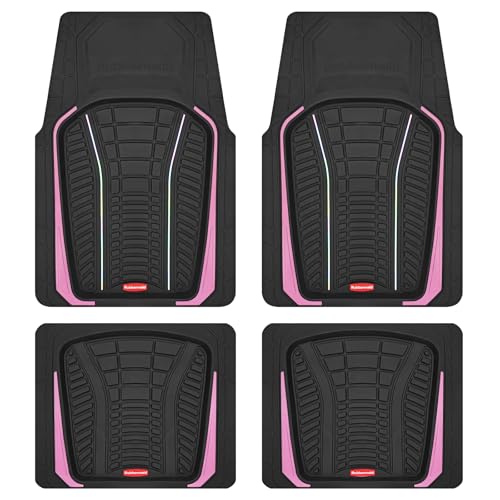 Rubbermaid Car Floor Mats Full Set – Premium All-Weather Car Mat with Brushed Aluminum Inserts, Universal Trim-to-Fit Design, Anti-Slip Backing for Cars, SUVs, Trucks, and Vans - color: Pink