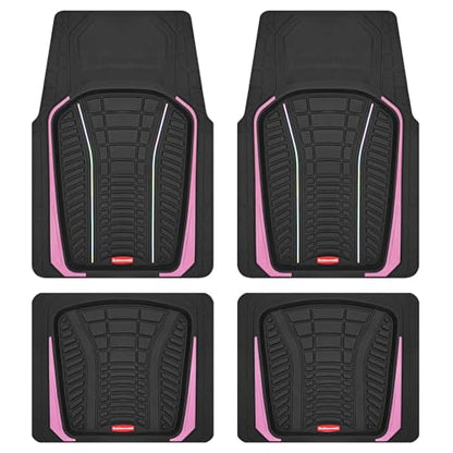Rubbermaid Car Floor Mats Full Set – Premium All-Weather Car Mat with Brushed Aluminum Inserts, Universal Trim-to-Fit Design, Anti-Slip Backing for Cars, SUVs, Trucks, and Vans - color: Pink
