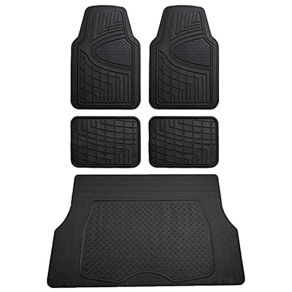 FH Group Premium Liners Tall Channel Trimmable All Weather Rubber Full Set Car Floor Mats (Black) w. Trimmable All-Season Cargo Liner (Black) - Universal Fit for Cars Trucks and SUVs - color: Black, style: With Cargo Mats