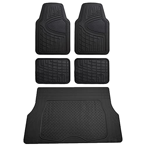 FH Group Premium Liners Tall Channel Trimmable All Weather Rubber Full Set Car Floor Mats (Black) w. Trimmable All-Season Cargo Liner (Black) - Universal Fit for Cars Trucks and SUVs - color: Black, style: With Cargo Mats