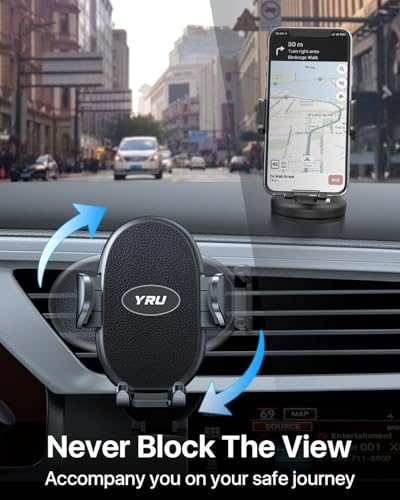 YRU Phone Holders for Your Car [2026 Upgraded Military Metal Hook], Cellphone Holder Car[No Fear of Bumps] Vent Phone Mount Truck Compatible with iPhone17 16 15 14 13 12 Samsung Android, Black - color: Black