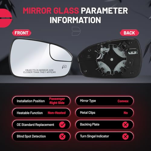 BDFHYK Mirror Glass Compatible with Fusion 2013-2020 Blind Spot Side View Convex Mirror Glass with Rear Holder, Replaces DS7Z17K707B, DS7Z-17K707-B, Heated (Right Side) - size: Right Passenger Side, style: 2013-2020 Fusion
